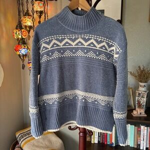 Christian Siriano Med Blue Chenille Mock Neck Sweater Cozy Textured Knit